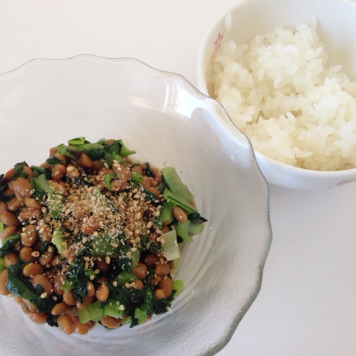 納豆と小松菜で栄養満点♪朝ごはん